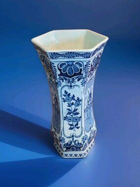 Vintage Delft Windmill 9” Vase, Made By Boch Of Belgium For Royal Sphinx